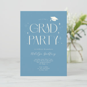 Whimsical Typography Denim Blue Graduation Party Invitation