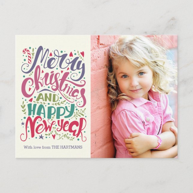Whimsical Typography Holiday Photo Postcard (Front)