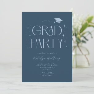 Whimsical Typography Navy Blue Graduation Party Invitation