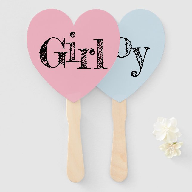 Whimsical Typography Pink Blue Gender Reveal Hand Fan (Front and Back)