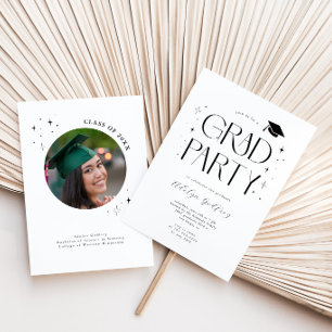 Whimsical Typography Stars White Graduation Party Invitation