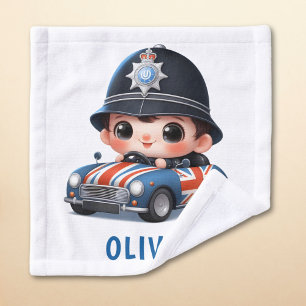 Whimsical UK Police Kid Driving Wash Cloth