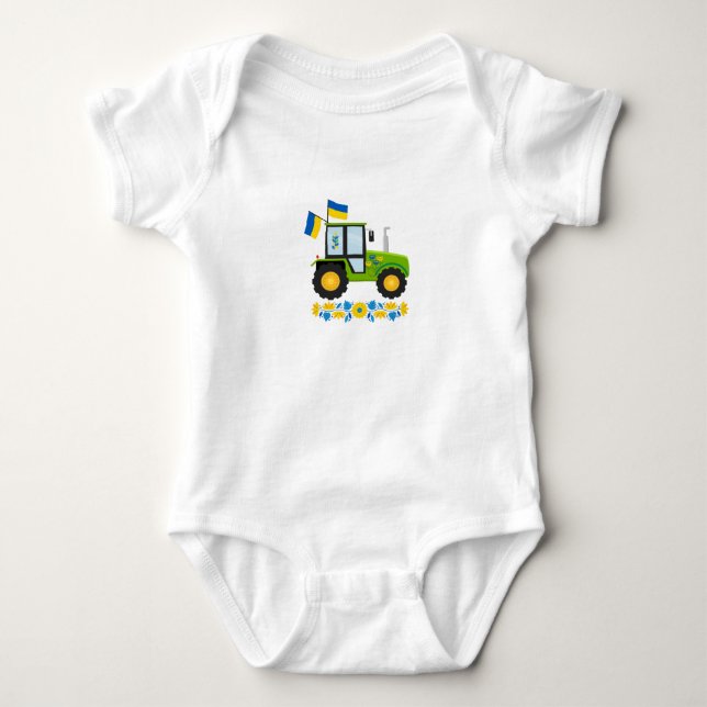Whimsical Ukraine Tractor  Baby Bodysuit (Front)