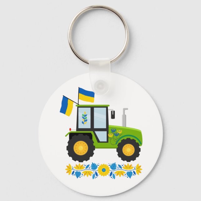 Whimsical Ukraine Tractor  Key Ring (Front)