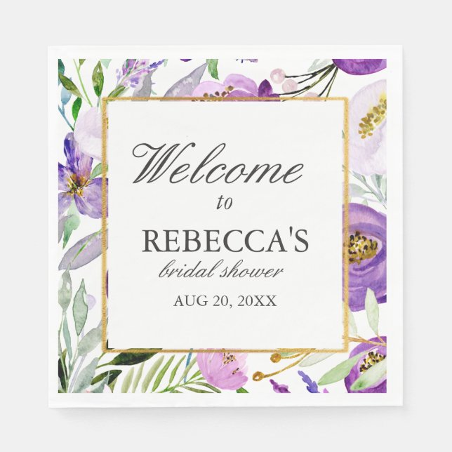 Whimsical Ultraviolet & Gold Frame Bridal Shower Napkin (Front)