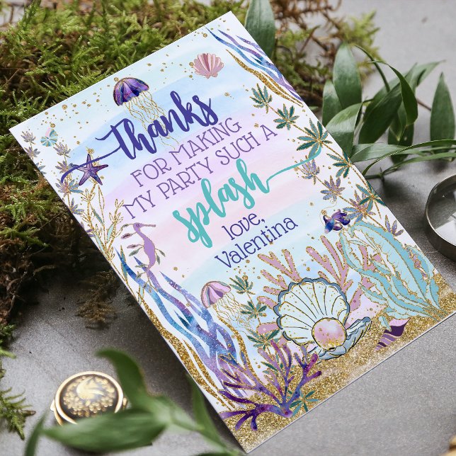 Whimsical Under the Sea Birthday Party Script Thank You Card (Creator Uploaded)