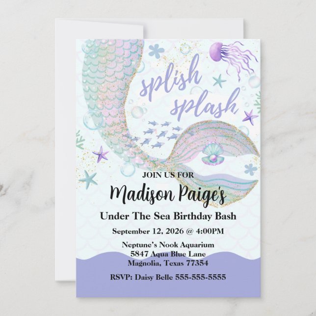 Whimsical Under the Sea Mermaid Birthday  Invitation (Front)