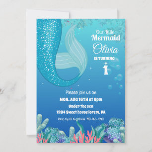 Whimsical Under the Sea Mermaid girl 1st birthday  Invitation