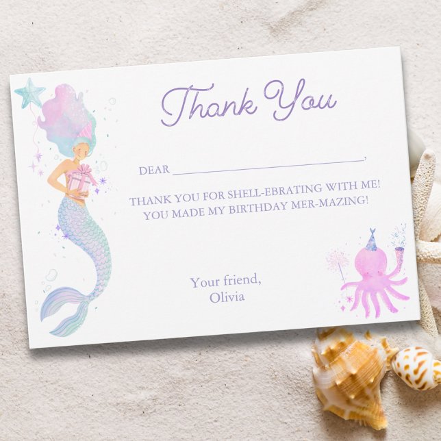 Whimsical Under the Sea Mermaid Thank You Card (Creator Uploaded)