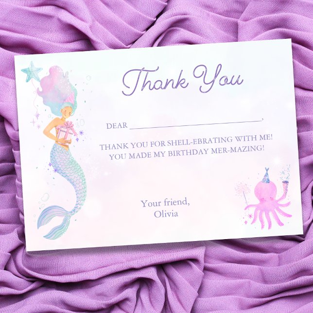 Whimsical Under the Sea Mermaid Thank You Card (Creator Uploaded)