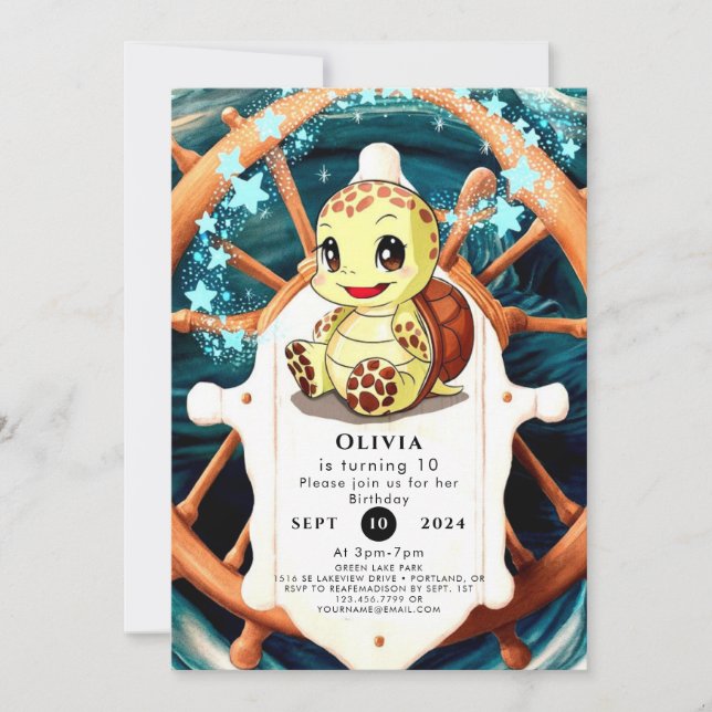 Whimsical Under the Sea Turtle Birthday Invitation (Front)