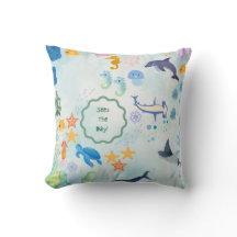 whimsical underwater adventure blue throw pillow