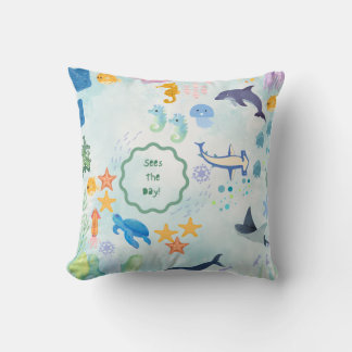 whimsical underwater adventure blue throw pillow