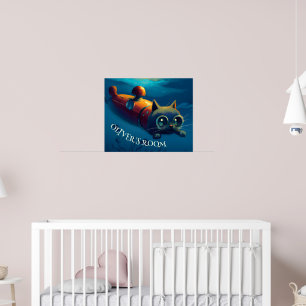 WHIMSICAL UNDERWATER FANTASY CAT WALL ART POSTER