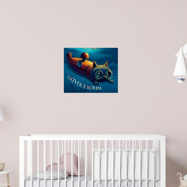 WHIMSICAL UNDERWATER FANTASY CAT WALL ART POSTER (Nursery 2)