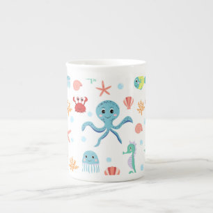 Whimsical Underwater Sea Creatures Bone China Mug