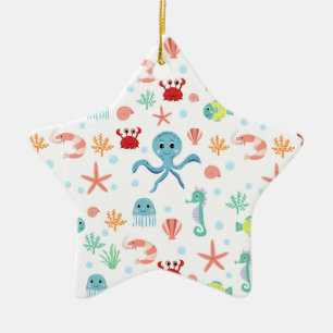 Whimsical Underwater Sea Creatures Ceramic Tree Decoration