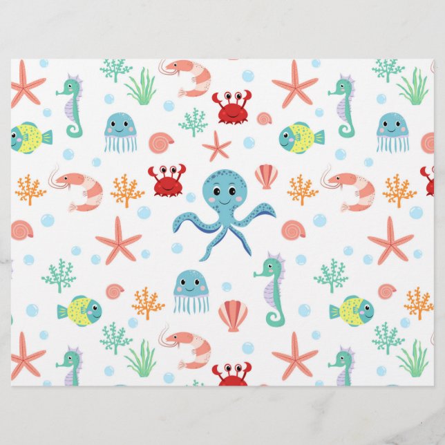 Whimsical Underwater Sea Creatures Custom Letterhead (Front)