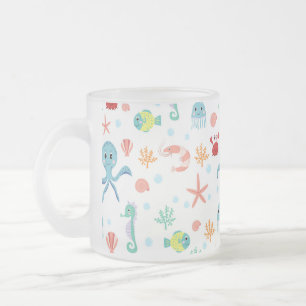 Whimsical Underwater Sea Creatures Frosted Glass Coffee Mug