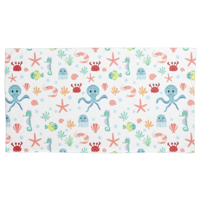 Whimsical Underwater Sea Creatures Pillowcase (Front-Left)