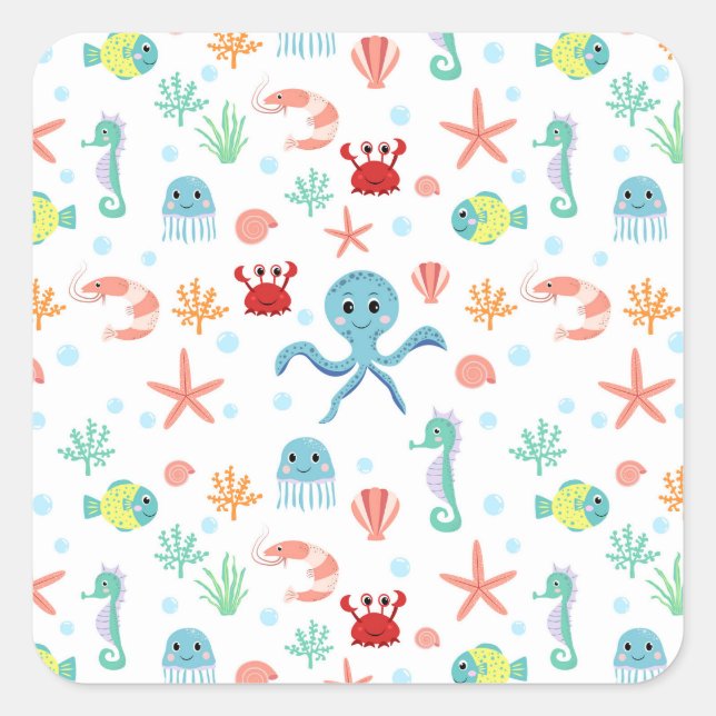 Whimsical Underwater Sea Creatures Square Sticker (Front)