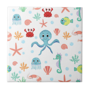 Whimsical Underwater Sea Creatures Tile