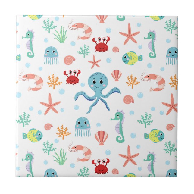 Whimsical Underwater Sea Creatures Tile (Front)