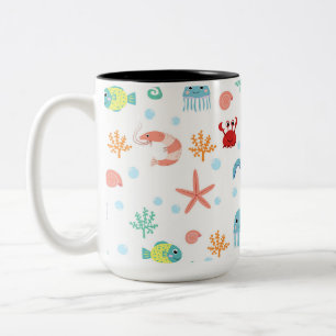 Whimsical Underwater Sea Creatures Two-Tone Coffee Mug