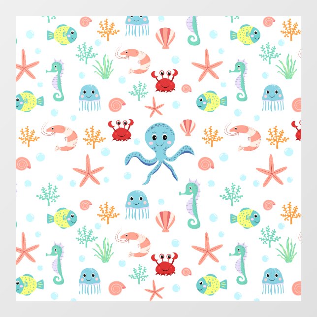 Whimsical Underwater Sea Creatures Window Cling (Sheet)