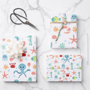 Whimsical Underwater Sea Creatures Wrapping Paper Sheet