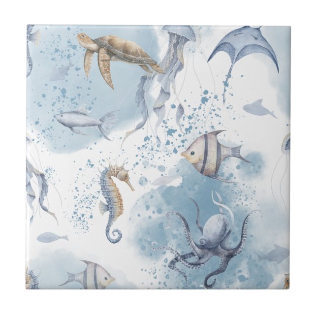 Whimsical Underwater World – Sea Creatures Pattern Tile (Front)