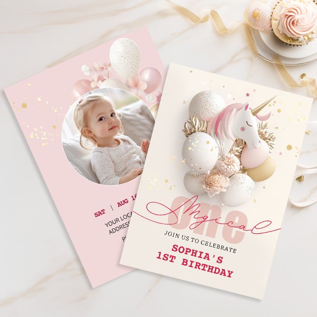Whimsical Unicorn 1st Birthday  Invitation (Creator Uploaded)