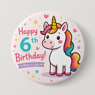 Whimsical Unicorn 6th Birthday Magic 7.5 Cm Round Badge