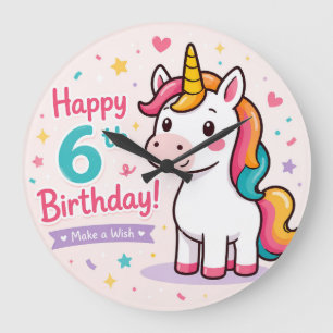 Whimsical Unicorn 6th Birthday Magic Large Clock