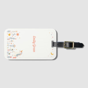 Whimsical Unicorn and Flowers Luggage Tag