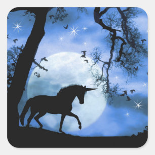 Whimsical Unicorn and Moon Night Sticker