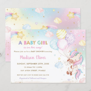 Whimsical Unicorn Balloons Rainbow Baby Shower Invitation
