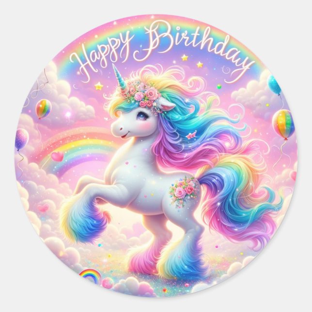 Whimsical unicorn Birthday stickers (Front)