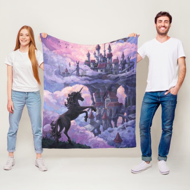 Whimsical Unicorn Castle Fleece Blanket (In Situ)