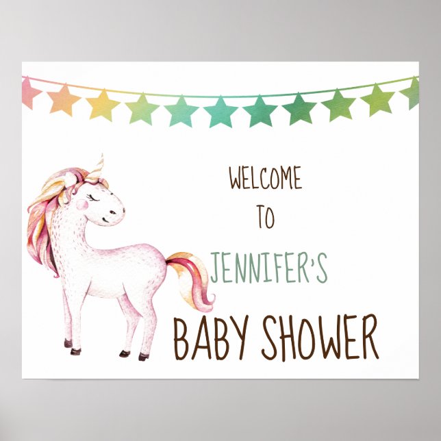 Whimsical Unicorn Customizable Baby Shower Sign (Front)