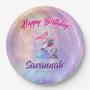 Whimsical Unicorn First Birthday Plates