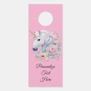 Whimsical Unicorn Floral Design Personalized Door Hanger
