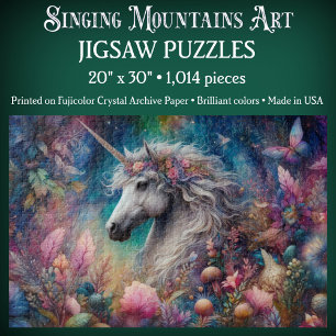 Whimsical Unicorn In Floral Forest Jigsaw Puzzle