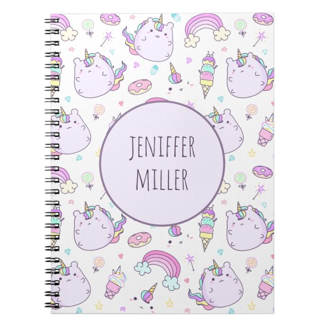 Whimsical Unicorn Kids Girls Personalised Name  Notebook (Front)