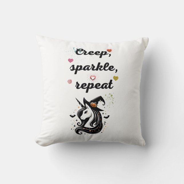Whimsical Unicorn Line Art – "Creeper, Sparkle, Re Cushion (Front)