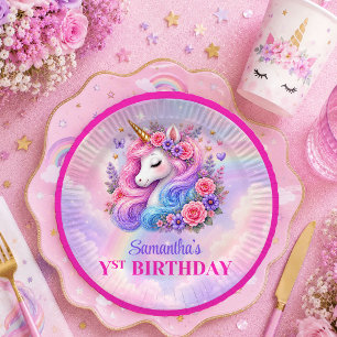 Whimsical Unicorn Magical Day Girl Birthday Plates