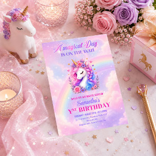 Whimsical Unicorn Magical Girl Birthday Party Invi Invitation