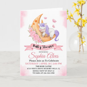 Whimsical Unicorn Moon Baby Shower For Baby Girl Card