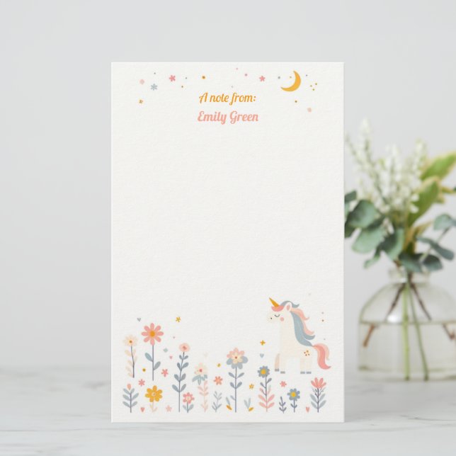 Whimsical Unicorn Night Garden Stationery (Standing Front)