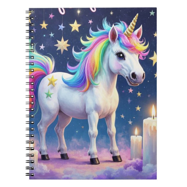 Whimsical unicorn notebook with rainbow stars (Front)